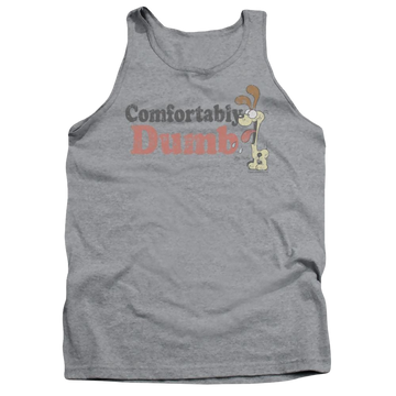 Athletic heather men's tank with Garfield Comfortably Dumb graphic