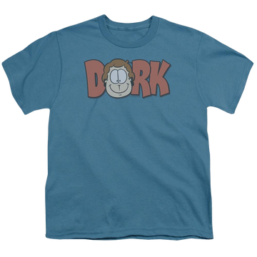 Slate youth t-shirt for ages 8 to 12 with Garfield Dork graphic