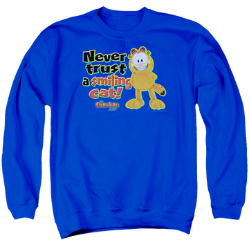 Royal men's crewneck sweatshirt with Garfield Smiling graphic