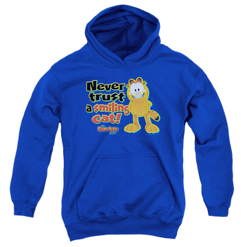 Royal youth hoodie for ages 8 to 12 with Garfield Smiling graphic