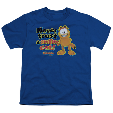 Royal youth t-shirt for ages 8 to 12 with Garfield Smiling graphic