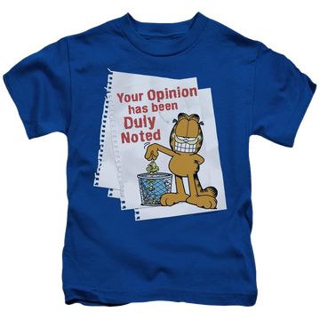 Royal kid's t-shirt for ages 4 to 7 with Garfield Duly Noted graphic