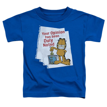 Royal toddler t-shirt with Garfield Duly Noted graphic