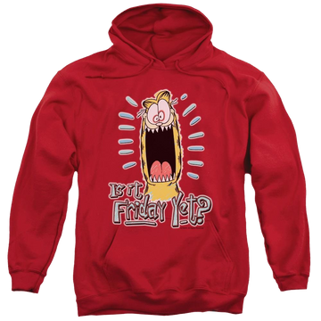 Red pullover hoodie with Garfield Friday graphic