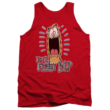 Red men's tank with Garfield Friday graphic