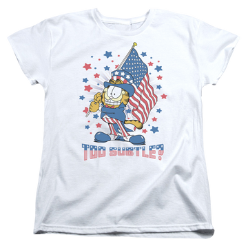 White women's t-shirt with Garfield SUBTLE graphic