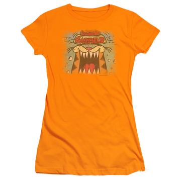 Orange juniors t-shirt with Garfield From The Depths graphic
