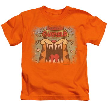 Orange kid's t-shirt for ages 4 to 7 with Garfield From The Depths graphic