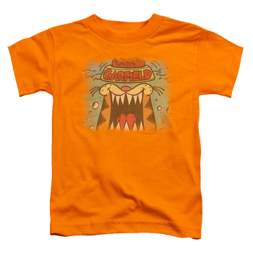 Orange toddler t-shirt with Garfield From The Depths graphic