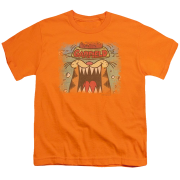 Orange youth t-shirt for ages 8 to 12 with Garfield From The Depths graphic