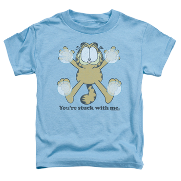 Carolina blue kid's t-shirt for ages 4 to 7 with Garfield Stuck graphic