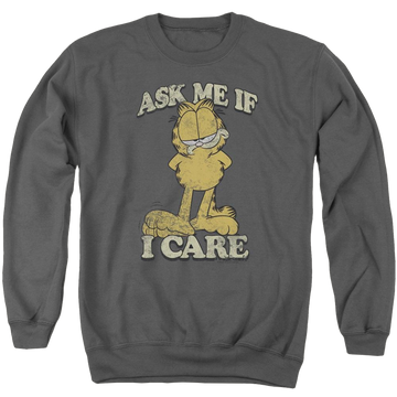Charcoal men's crewneck sweatshirt with Garfield Ask Me graphic