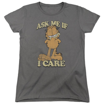 Charcoal women's t-shirt with Garfield Ask Me graphic