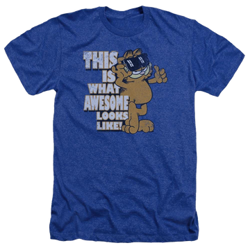 Royal men's heather t-shirt with Garfield Awesome graphic