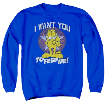 Royal men's crewneck sweatshirt with Garfield I Want You graphic