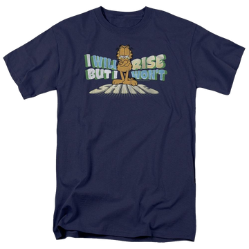 Navy men's regular fit t-shirt with Garfield Rise Not Shine graphic