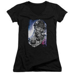 Garfield Dj Lazy - Juniors V-Neck T-Shirt Juniors V-Neck T-Shirt Garfield   