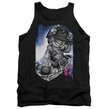 Black men's tank with Garfield Dj Lazy graphic