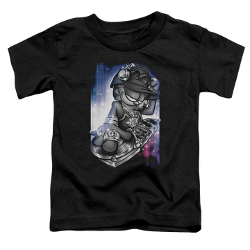 Black toddler t-shirt with Garfield Dj Lazy graphic