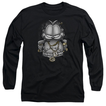 Black men's long sleeve t-shirt with Garfield Lasagna For Life graphic
