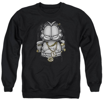 Black men's crewneck sweatshirt with Garfield Lasagna For Life graphic