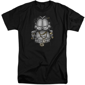 Black men's tall fit t-shirt with Garfield Lasagna For Life graphic