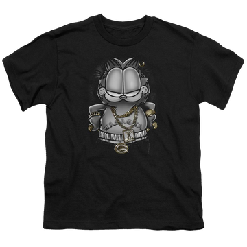 Black youth t-shirt for ages 8 to 12 with Garfield Lasagna For Life graphic