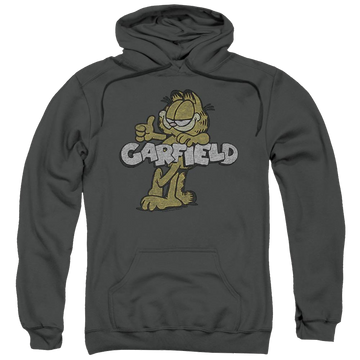 Charcoal pullover hoodie with Garfield Retro Garf graphic