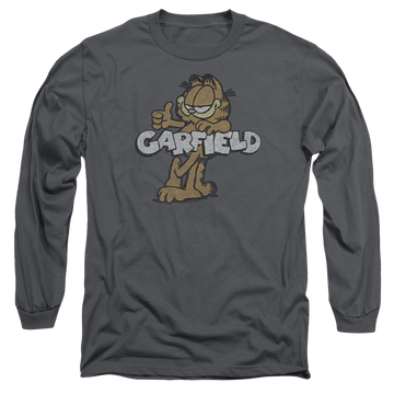 Charcoal men's long sleeve t-shirt with Garfield Retro Garf graphic