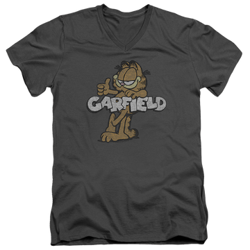Charcoal men's v-neck t-shirt with Garfield Retro Garf graphic