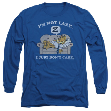 Royal men's long sleeve t-shirt with Garfield Not Lazy graphic