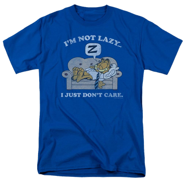 Royal men's regular fit t-shirt with Garfield Not Lazy graphic