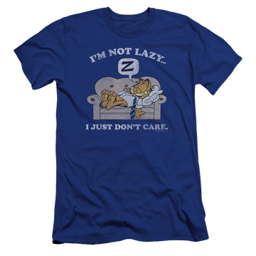 Royal men's premium slim fit t-shirt with Garfield Not Lazy graphic