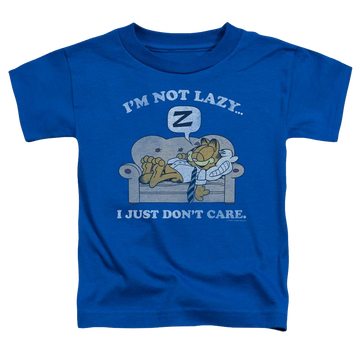 Royal toddler t-shirt with Garfield Not Lazy graphic