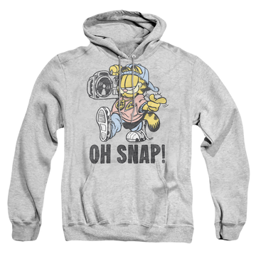 Athletic heather pullover hoodie with Garfield Oh Snap graphic