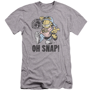 Athletic heather men's premium slim fit t-shirt with Garfield Oh Snap graphic