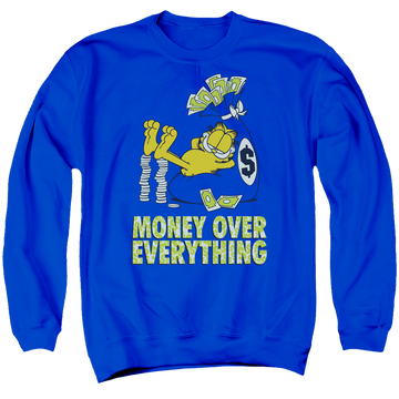 Royal men's crewneck sweatshirt with Garfield Money Is Everything graphic
