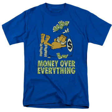 Royal men's regular fit t-shirt with Garfield Money Is Everything graphic