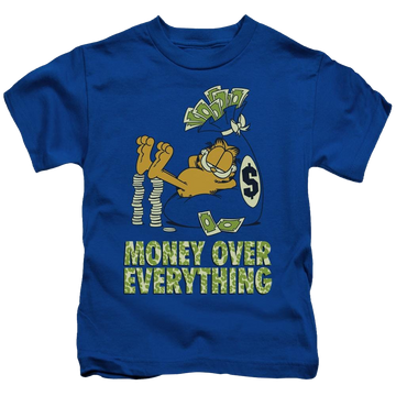 Royal kid's t-shirt for ages 4 to 7 with Garfield Money Is Everything graphic