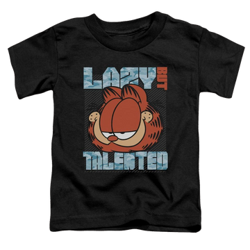 Black toddler t-shirt with Garfield Lazy But Talented graphic