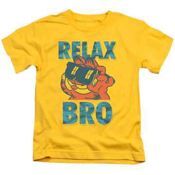 Yellow kid's t-shirt for ages 4 to 7 with Garfield Relax Bro graphic