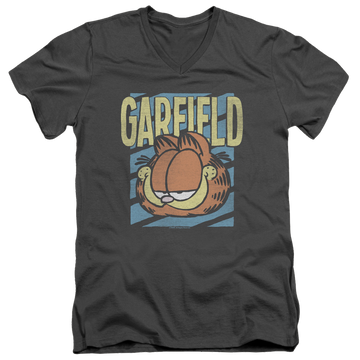 Charcoal men's v-neck t-shirt with Rad Garfield graphic