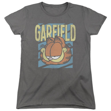 Charcoal women's t-shirt with Rad Garfield graphic
