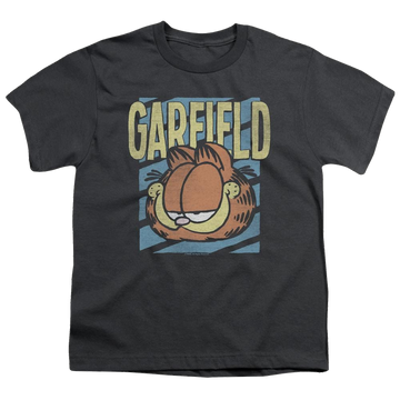 Charcoal youth t-shirt for ages 8 to 12 with Rad Garfield graphic