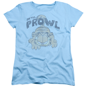 Light blue women's t-shirt with Garfield Prowl graphic