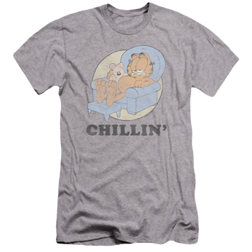 Athletic heather men's premium slim fit t-shirt with Garfield Chillin graphic