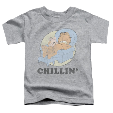 Athletic heather toddler t-shirt with Garfield Chillin graphic