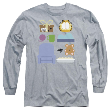 Athletic heather men's long sleeve t-shirt with Garfield Gift Set graphic