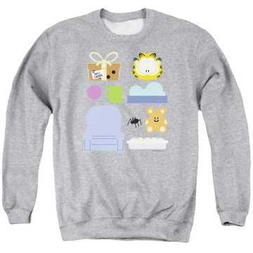 Athletic heather men's crewneck sweatshirt with Garfield Gift Set graphic