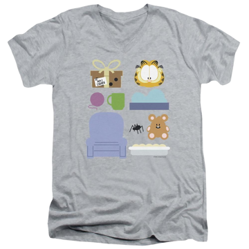 Athletic heather men's v-neck t-shirt with Garfield Gift Set graphic
